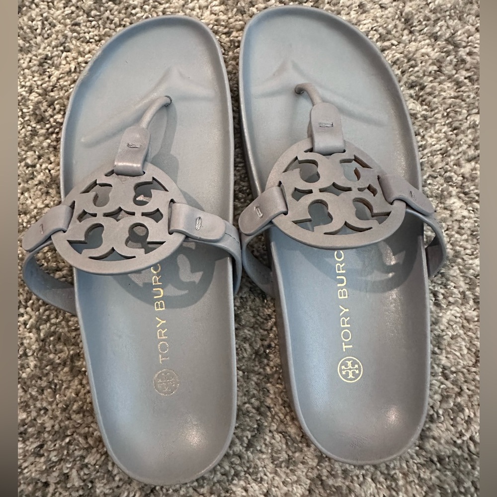 Tory Burch Women’s Miller Cloud Blue Leather Thong Slides Sandals